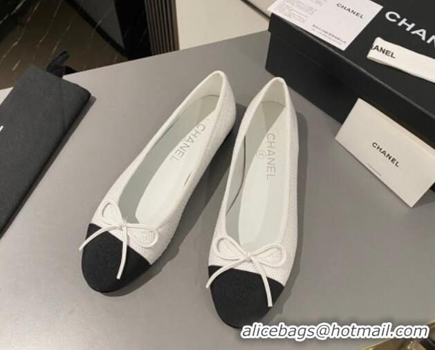 Discount Chanel Sequins Classic Ballet Flat White 722118