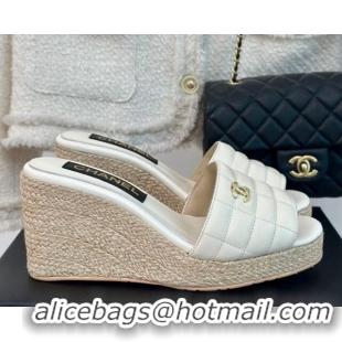 Good Product Chanel Quilted Lambskin Wedge Slides Sandal 8cm White 722120