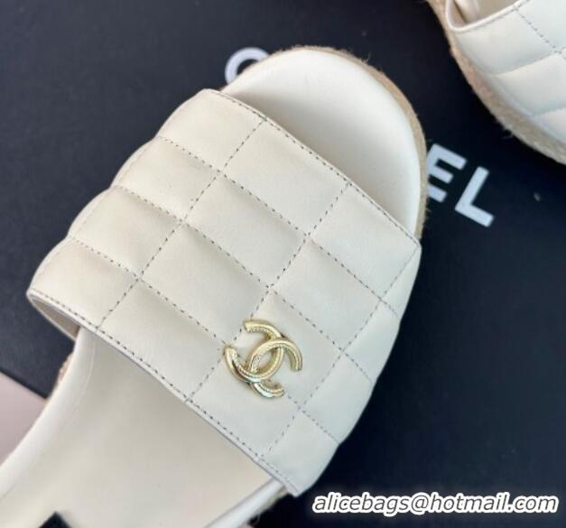 Good Product Chanel Quilted Lambskin Wedge Slides Sandal 8cm White 722120