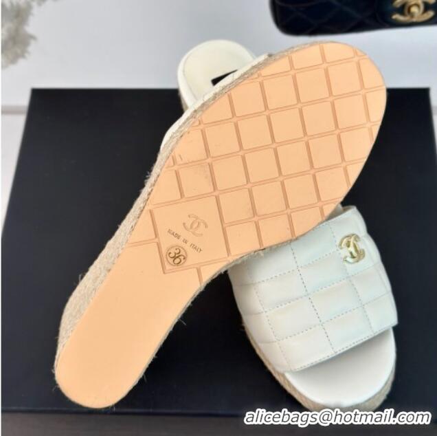 Good Product Chanel Quilted Lambskin Wedge Slides Sandal 8cm White 722120