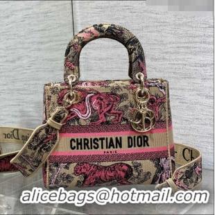 Best Price Medium Dioriviera Lady D-Lite Bag in Raffia with Candy Pink Toile de Jouy Sauvage Embroidery CD1402 2024