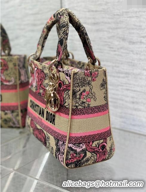 Best Price Medium Dioriviera Lady D-Lite Bag in Raffia with Candy Pink Toile de Jouy Sauvage Embroidery CD1402 2024