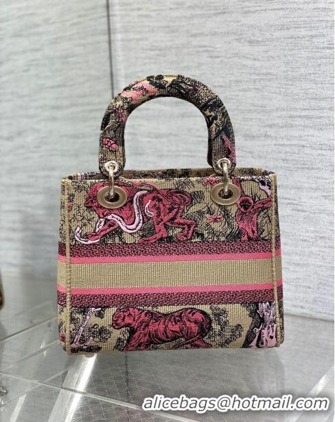 Best Price Medium Dioriviera Lady D-Lite Bag in Raffia with Candy Pink Toile de Jouy Sauvage Embroidery CD1402 2024