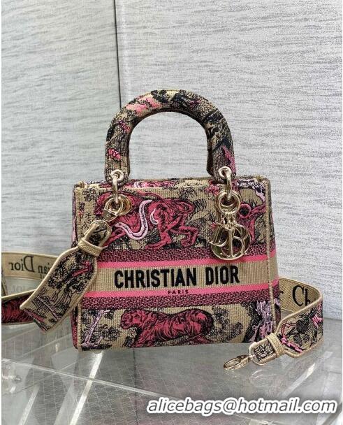 Best Price Medium Dioriviera Lady D-Lite Bag in Raffia with Candy Pink Toile de Jouy Sauvage Embroidery CD1402 2024