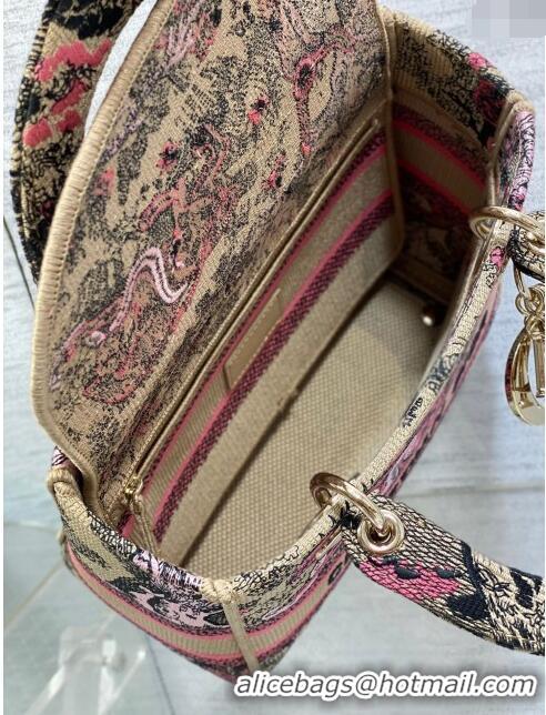 Best Price Medium Dioriviera Lady D-Lite Bag in Raffia with Candy Pink Toile de Jouy Sauvage Embroidery CD1402 2024