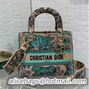 Well Crafted Medium Dioriviera Lady D-Lite Bag in Raffia with Aquamarina Toile de Jouy Sauvage Embroidery CD1402 2024