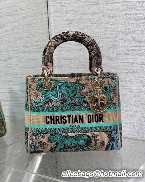 Well Crafted Medium Dioriviera Lady D-Lite Bag in Raffia with Aquamarina Toile de Jouy Sauvage Embroidery CD1402 2024