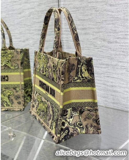 Promotional Dior Small Book Tote Bag in Lemon Yellow Toile de Jouy Sauvage Embroidery CD1405 2024