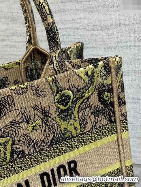 Promotional Dior Small Book Tote Bag in Lemon Yellow Toile de Jouy Sauvage Embroidery CD1405 2024