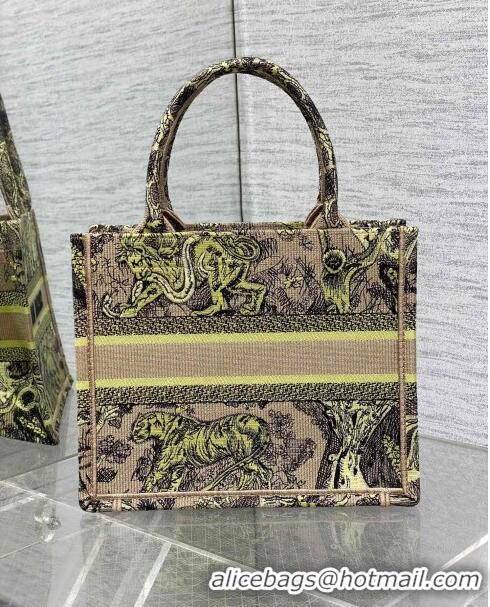 Promotional Dior Small Book Tote Bag in Lemon Yellow Toile de Jouy Sauvage Embroidery CD1405 2024