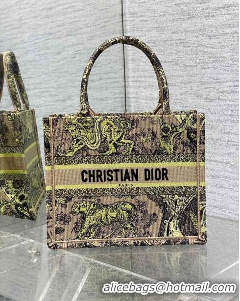 Promotional Dior Small Book Tote Bag in Lemon Yellow Toile de Jouy Sauvage Embroidery CD1405 2024