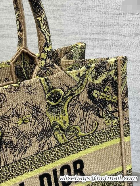 Buy Cheap Dior Medium Book Tote Bag in Lemon Yellow Toile de Jouy Sauvage Embroidery CD1406 2024