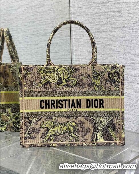 Buy Cheap Dior Medium Book Tote Bag in Lemon Yellow Toile de Jouy Sauvage Embroidery CD1406 2024