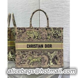 Best Price Dior Large Book Tote Bag in Lemon Yellow Toile de Jouy Sauvage Embroidery CD1407 2024