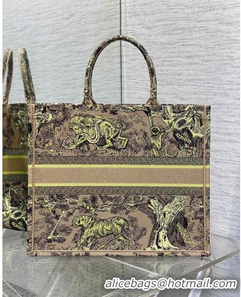 Best Price Dior Large Book Tote Bag in Lemon Yellow Toile de Jouy Sauvage Embroidery CD1407 2024