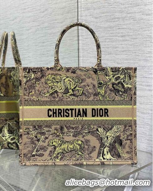 Best Price Dior Large Book Tote Bag in Lemon Yellow Toile de Jouy Sauvage Embroidery CD1407 2024