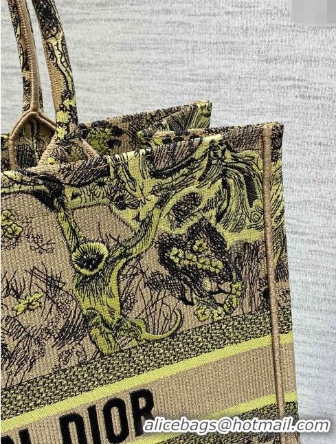 Best Price Dior Large Book Tote Bag in Lemon Yellow Toile de Jouy Sauvage Embroidery CD1407 2024