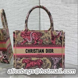 Free Shipping Dior Small Book Tote Bag in Peach Pink Toile de Jouy Sauvage Embroidery CD1405 2024