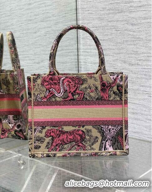 Free Shipping Dior Small Book Tote Bag in Peach Pink Toile de Jouy Sauvage Embroidery CD1405 2024