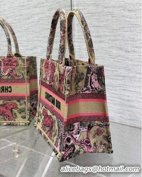 Free Shipping Dior Small Book Tote Bag in Peach Pink Toile de Jouy Sauvage Embroidery CD1405 2024