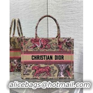 New Style Dior Medium Book Tote Bag in Peach Pink Toile de Jouy Sauvage Embroidery CD1406 2024