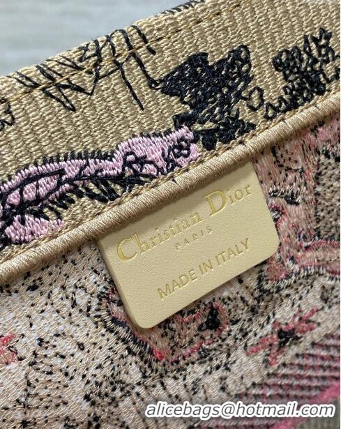 New Style Dior Medium Book Tote Bag in Peach Pink Toile de Jouy Sauvage Embroidery CD1406 2024