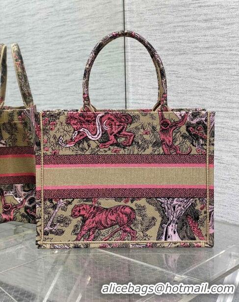 New Style Dior Medium Book Tote Bag in Peach Pink Toile de Jouy Sauvage Embroidery CD1406 2024