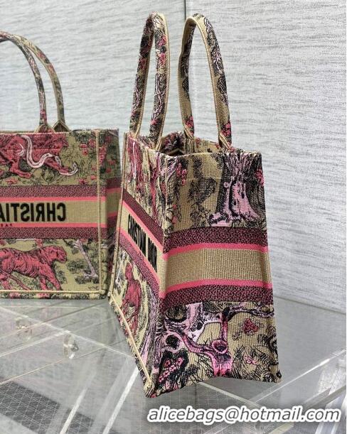 New Style Dior Medium Book Tote Bag in Peach Pink Toile de Jouy Sauvage Embroidery CD1406 2024