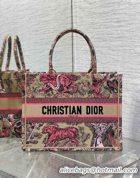 New Style Dior Medium Book Tote Bag in Peach Pink Toile de Jouy Sauvage Embroidery CD1406 2024