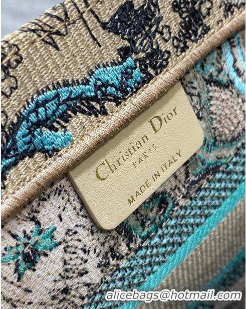 Big Discount Dior Small Book Tote Bag in Aquamarina Toile de Jouy Sauvage Embroidery CD1405 2024