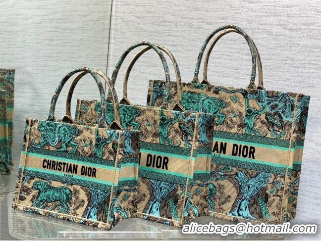 Big Discount Dior Small Book Tote Bag in Aquamarina Toile de Jouy Sauvage Embroidery CD1405 2024