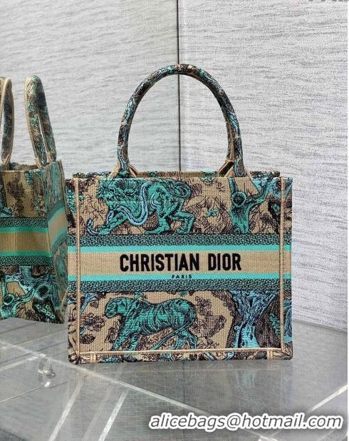 Big Discount Dior Small Book Tote Bag in Aquamarina Toile de Jouy Sauvage Embroidery CD1405 2024