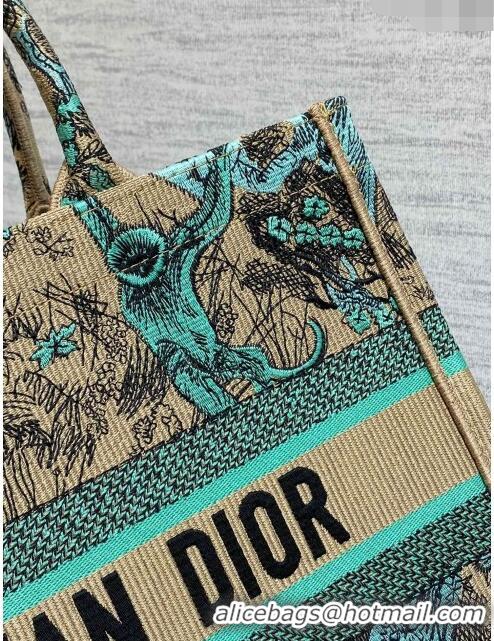 Cheap Design Dior Medium Book Tote Bag in Aquamarina Toile de Jouy Sauvage Embroidery CD1406 2024