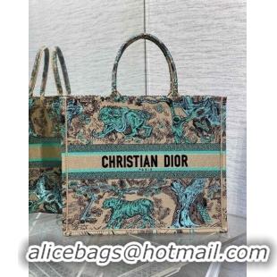 Most Popular Dior Large Book Tote Bag in Aquamarina Toile de Jouy Sauvage Embroidery CD1407 2024