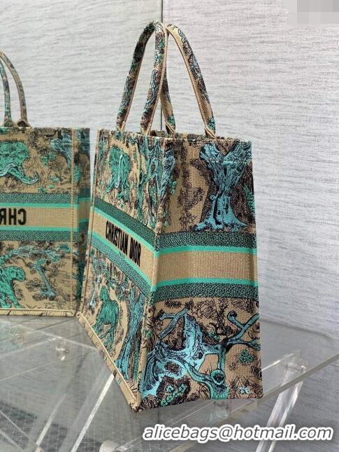 Most Popular Dior Large Book Tote Bag in Aquamarina Toile de Jouy Sauvage Embroidery CD1407 2024