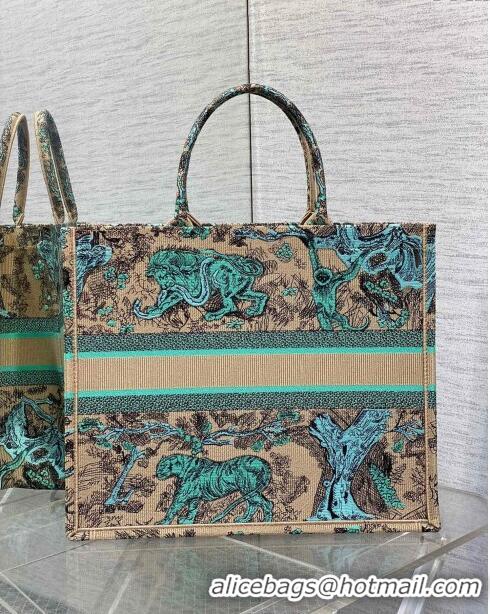 Most Popular Dior Large Book Tote Bag in Aquamarina Toile de Jouy Sauvage Embroidery CD1407 2024