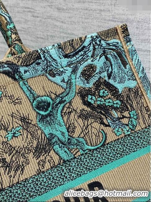 Most Popular Dior Large Book Tote Bag in Aquamarina Toile de Jouy Sauvage Embroidery CD1407 2024