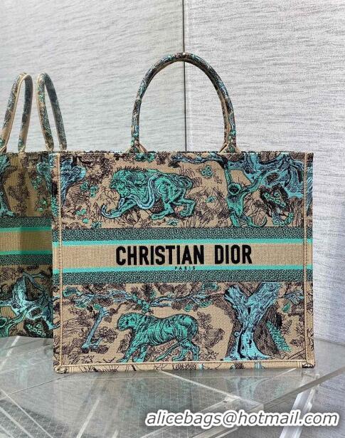 Most Popular Dior Large Book Tote Bag in Aquamarina Toile de Jouy Sauvage Embroidery CD1407 2024