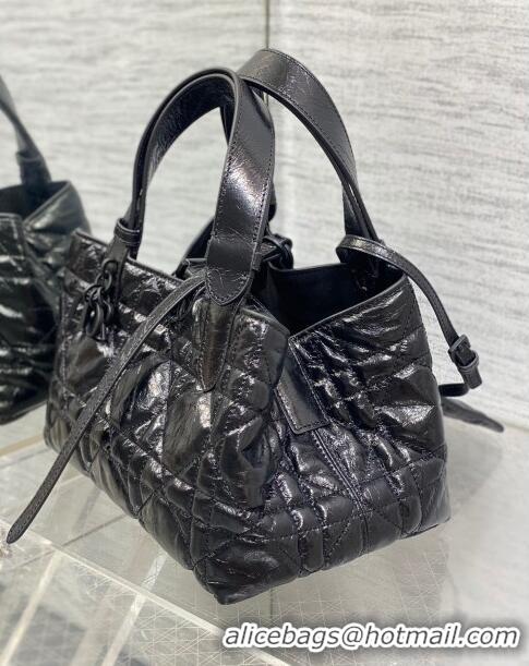 Trendy Design Dior Small Toujours Tote Bag in Black Macrocannage Crinkled Calfskin CD1027 2024