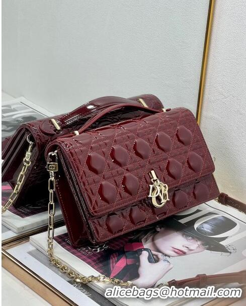 Luxury Cheap Dior My Dior Top Handle Bag in Patent Cannage Calfskin CD1415 Burgundy 2024