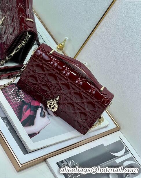 Luxury Cheap Dior My Dior Top Handle Bag in Patent Cannage Calfskin CD1415 Burgundy 2024