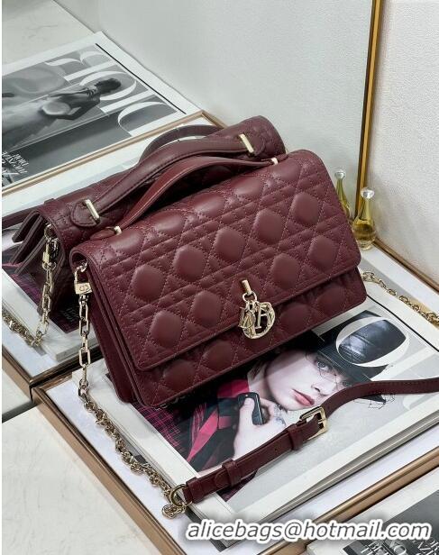 Good Taste Dior My Dior Top Handle Bag in Latte Cannage Lambskin 8807 Burgundy 2024