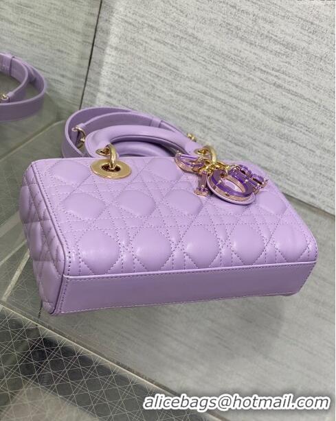 Top Grade Dior Small Lady D-Joy Bag in Two-Tone Cannage Lambskin 0540 Purple 2024