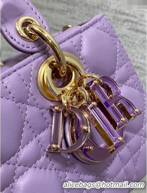 Top Grade Dior Small Lady D-Joy Bag in Two-Tone Cannage Lambskin 0540 Purple 2024