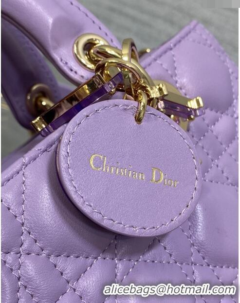 Top Grade Dior Small Lady D-Joy Bag in Two-Tone Cannage Lambskin 0540 Purple 2024