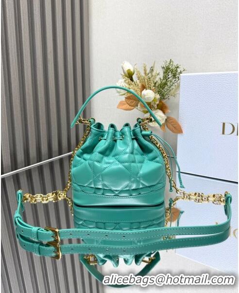 Popular Style Dior Dioriviera Small Dior Jolie Bucket Bag in Aquamarina Macrocannage Calfskin CD1430 2024 