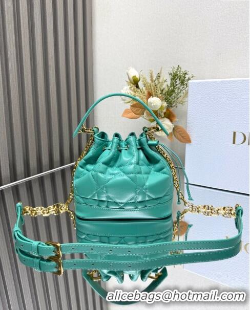 Popular Style Dior Dioriviera Small Dior Jolie Bucket Bag in Aquamarina Macrocannage Calfskin CD1430 2024 