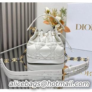 Super Quality Dior Small Dior Jolie Bucket Bag in Macrocannage Calfskin CD1430 White 2024