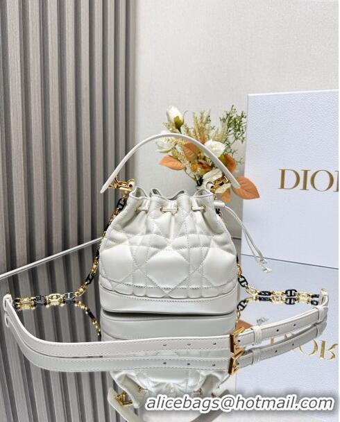 Super Quality Dior Small Dior Jolie Bucket Bag in Macrocannage Calfskin CD1430 White 2024