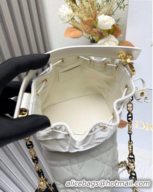 Super Quality Dior Small Dior Jolie Bucket Bag in Macrocannage Calfskin CD1430 White 2024